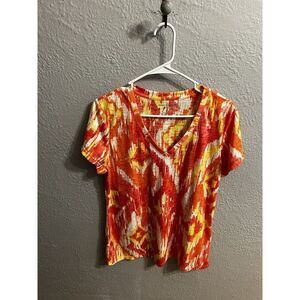 Chaus Sport Womans Blouse  Multicolor Geometric Short Sleeve Size XL